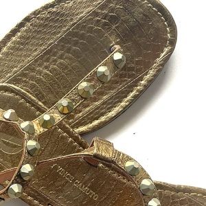 Vince Camuto Billa Gold Snakeskin Studded T Strap Sandals